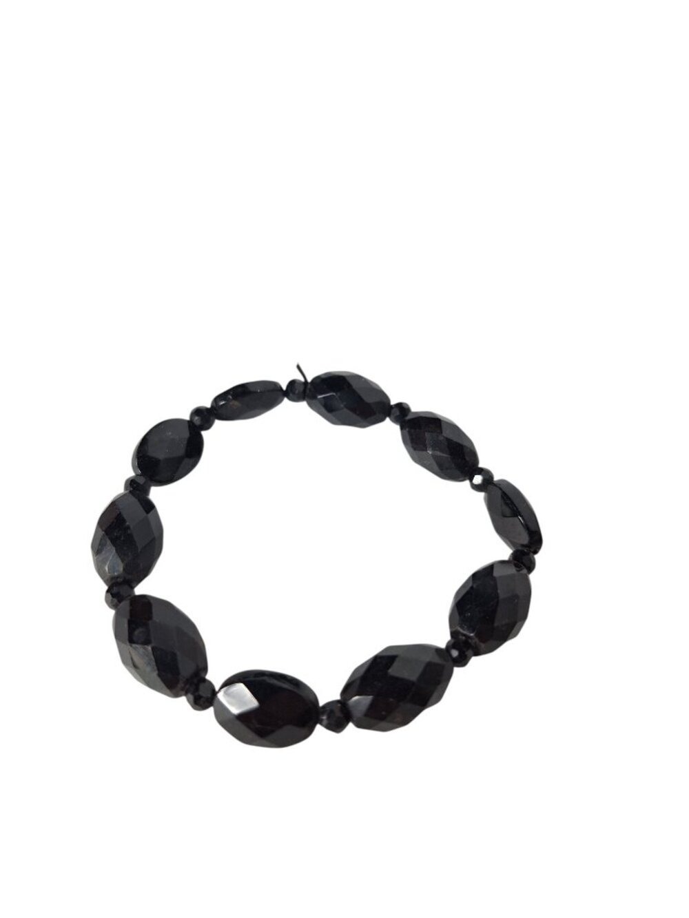 Black Faceted Glass Beaded Stretch Bracelet Jet